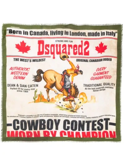 Shop Dsquared2 Cowboy Theme Printed Scarf - Neutrals