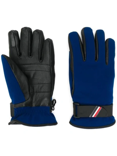 Shop Moncler Leather Panel Gloves In Blue