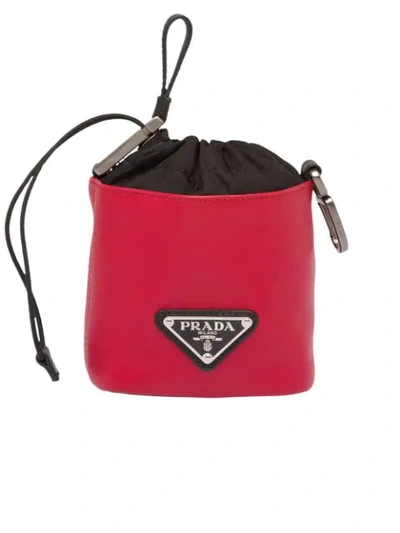 Shop Prada Drawstring Leather Pouch In Red