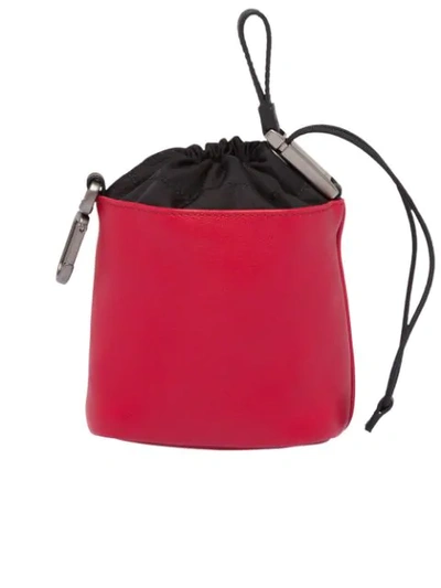 Shop Prada Drawstring Leather Pouch In Red