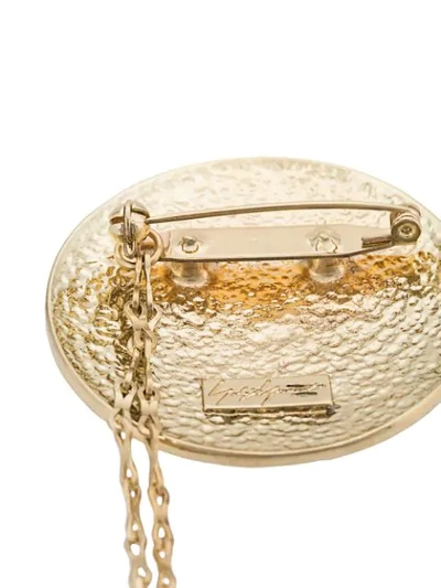 Shop Yohji Yamamoto Embossed Brooch In Gold