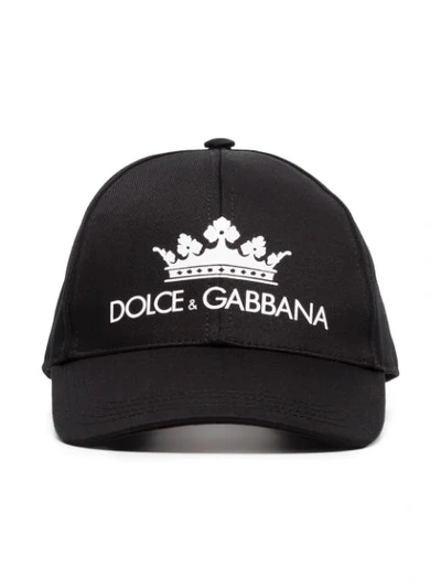 Shop Dolce & Gabbana Black And White Logo Print Cotton Baseball Cap