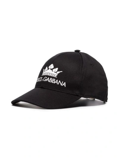 Shop Dolce & Gabbana Black And White Logo Print Cotton Baseball Cap