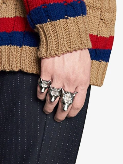 Shop Gucci Anger Forest Wolf Head Ring In Silver