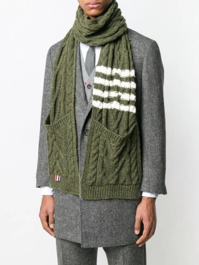 Shop Thom Browne 4-bar Aran Cable Scarf In 350 Green