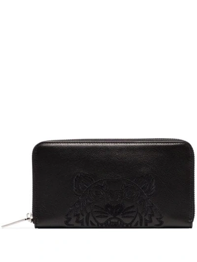 Shop Kenzo Tiger-embroidered Zipped Wallet In Black