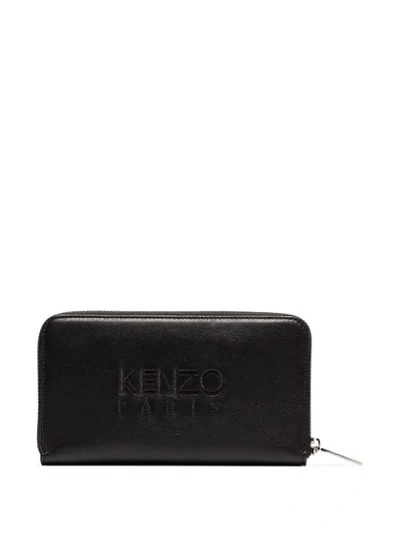 Shop Kenzo Tiger-embroidered Zipped Wallet In Black