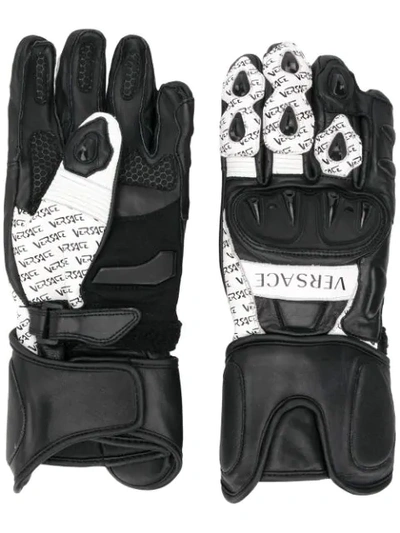 Shop Versace Logo Gloves In Black