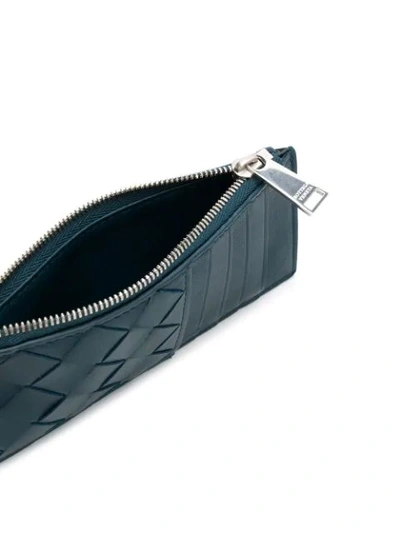 Shop Bottega Veneta Intrecciato Weave Zip Cardholder In 3116 Blue