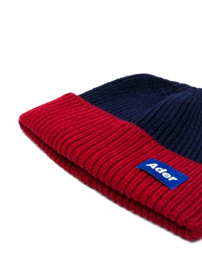 Shop Ader Error Knit Panelled Beanie In Blue