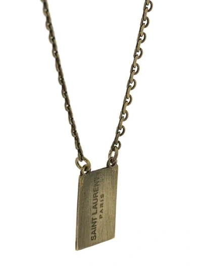 Shop Saint Laurent Logo Dog Tag Necklace In Metallic