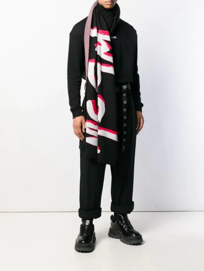 Shop Msgm Knitted Wool Scarf In Black