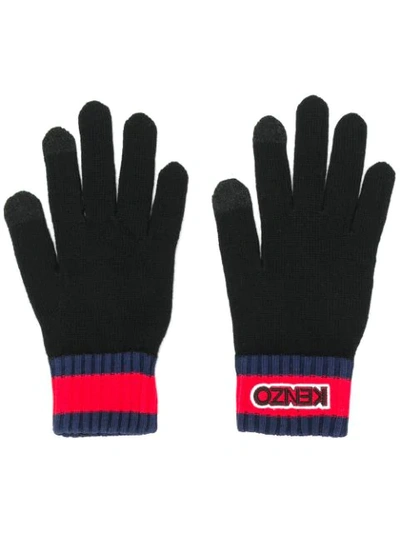 KENZO LOGO PATCH RIBBED GLOVES - 黑色