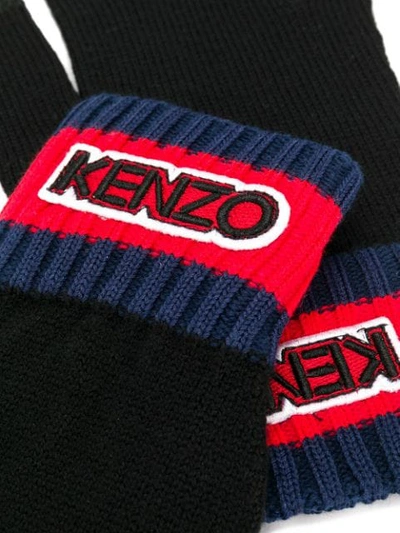 Shop Kenzo Logo Patch Ribbed Gloves In 99  Black