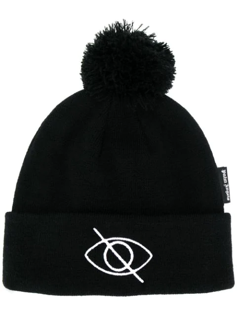 black and white bobble hat