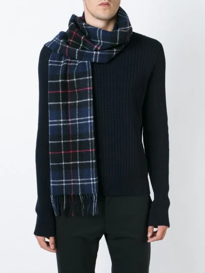 Barbour Wool Scarf With Check Motif In Blue