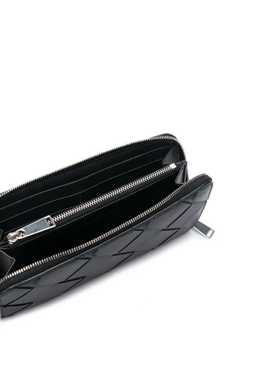 Shop Bottega Veneta Intrecciato Weave Zip-around Wallet In Black