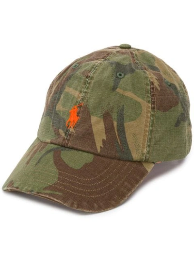 Shop Polo Ralph Lauren Logo Embroidered Camouflage Cap In Green
