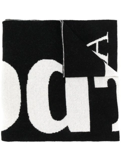 Shop Msgm Knitted Wool Logo Scarf In Black