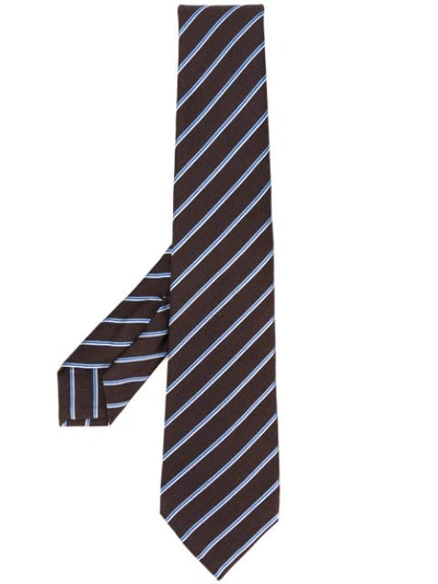 Shop Kiton Striped Woven Tie - Brown