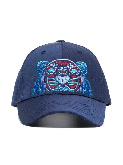 Shop Kenzo Navy Tiger Embroidered Cotton Cap - Blue