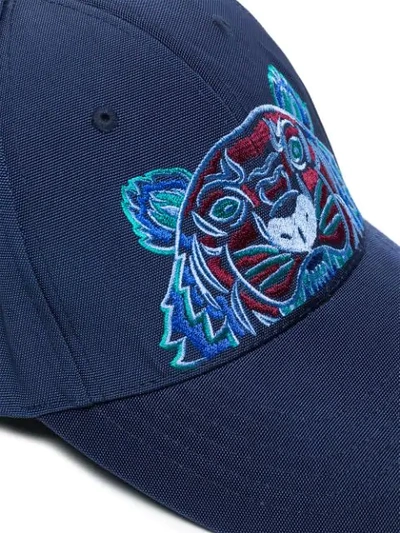 Shop Kenzo Navy Tiger Embroidered Cotton Cap - Blue
