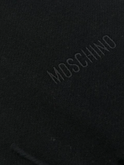 Moschino Logo-embroidered Fringed Scarf In Black