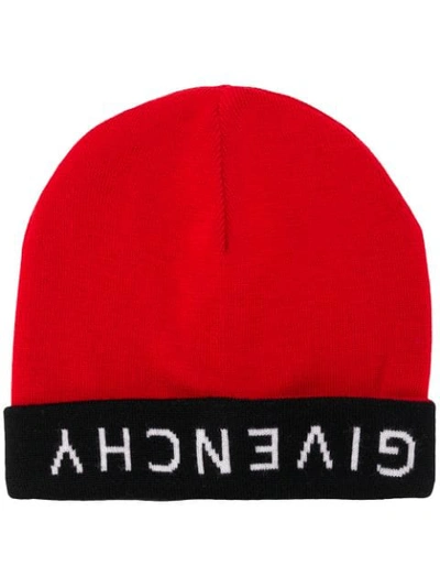 Shop Givenchy Reverse Logo Beanie In Red