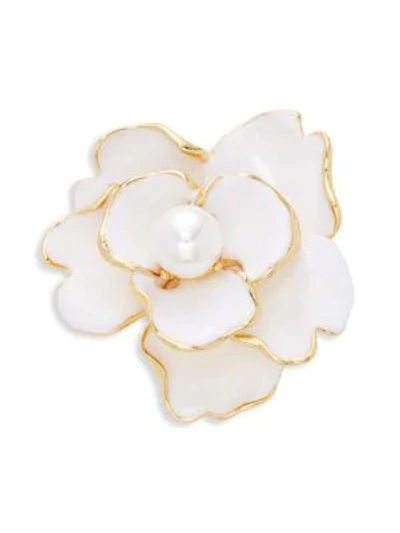 Shop Kenneth Jay Lane Goldtone & Glass Pearl Bead Floral Pin In White