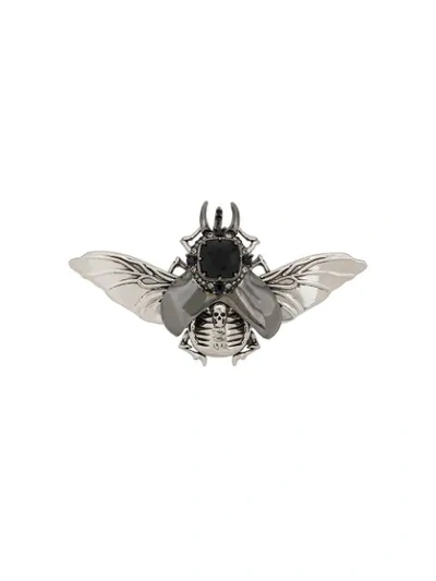 Shop Alexander Mcqueen Bejeweled Beetle Brooch In Silver