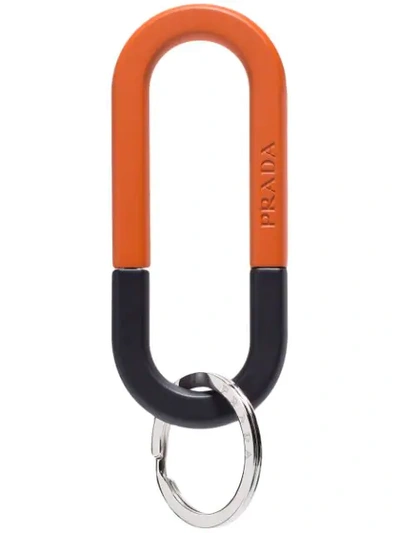 Shop Prada Zweifarbiger Schlüsselanhänger In Orange