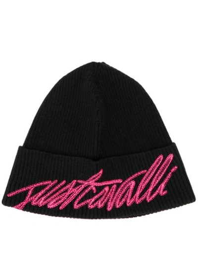 Shop Just Cavalli Logo Embroidered Beanie In Black