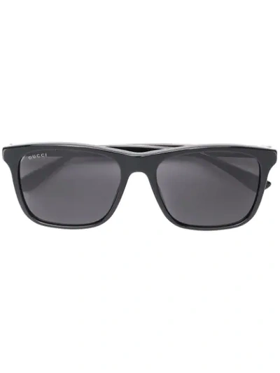 Shop Gucci Rectangular Framed Sunglasses In Black