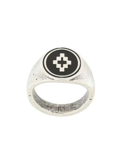 Shop Marcelo Burlon County Of Milan Cross Ring In 9110 Silver Black