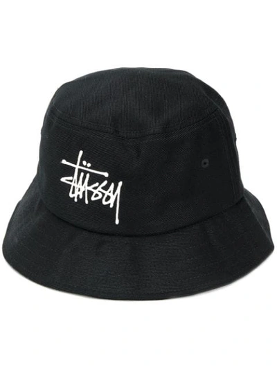 Shop Stussy Embroidered Logo Bucket Hat In Black