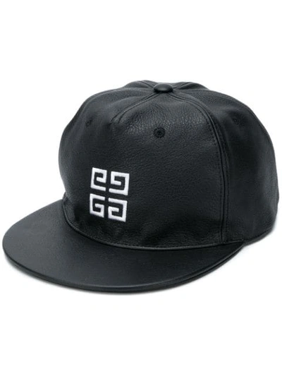 Shop Givenchy Embroidered Logo Leather Cap In Black