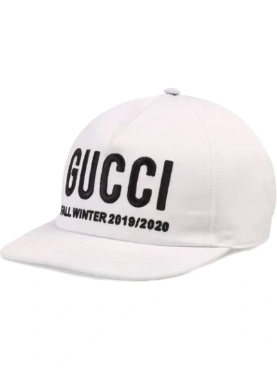 Shop Gucci Logo Embroidered Baseball Cap In White