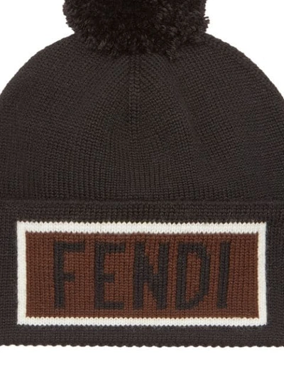 Shop Fendi Logo Patch Beanie Hat In F0qa1-black