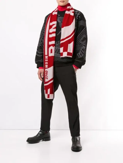 Shop Msgm Runway Winter Scarf In Red/white 18