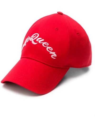 Shop Alexander Mcqueen Embroidered Front Logo Cap In Red