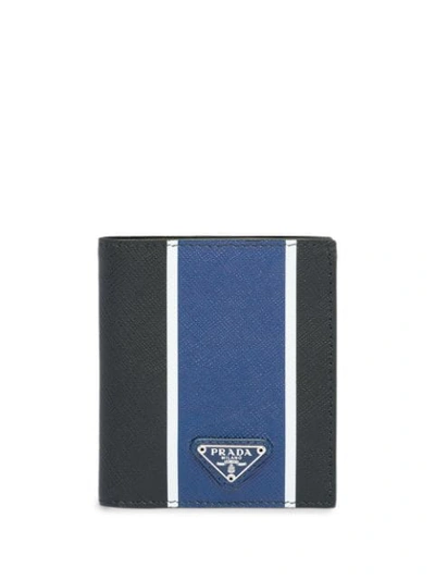 Shop Prada Colour Block Bi-fold Wallet In Blue