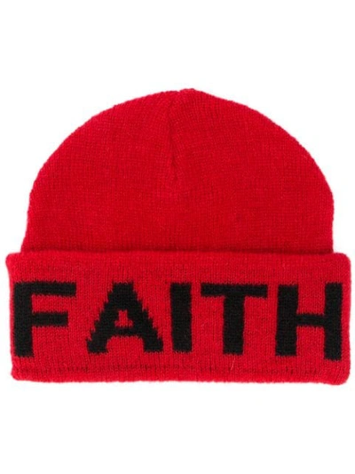 Shop Faith Connexion Logo Intarsia Knit Beanie - Red