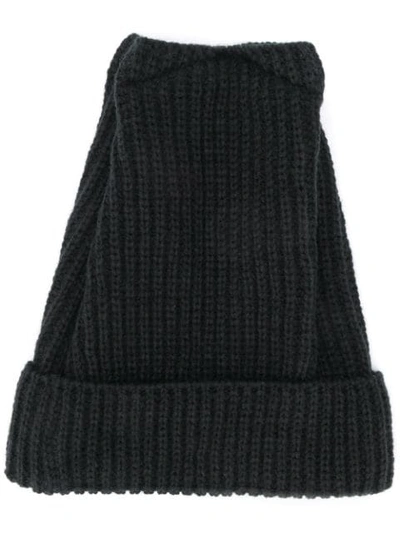 Shop Yohji Yamamoto Ribbed Knit Beanie In Black