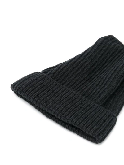 Shop Yohji Yamamoto Ribbed Knit Beanie In Black