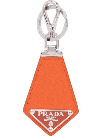 Shop Prada Logo Plaque Keyring In Yellow & Orange