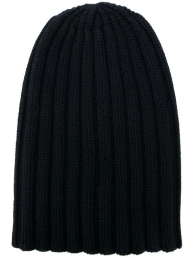 Shop Laneus Knitted Beanie Hat In 99 Nero