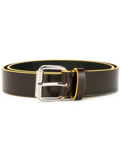 Shop Marni Contrast Piped Trim Belt In Brown ,yellow