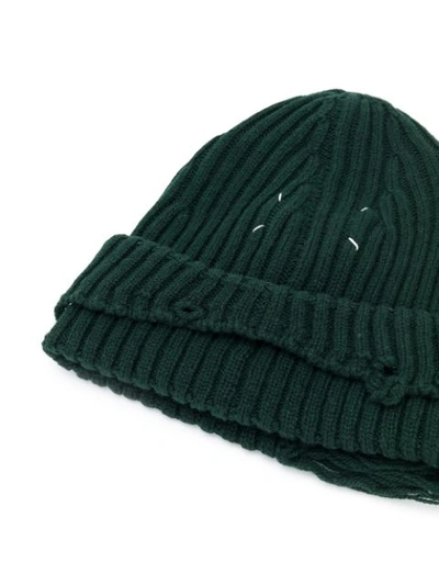 Shop Maison Margiela Distressed Ribbed Knit Beanie - Green