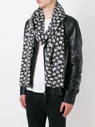 Shop Saint Laurent Star Print Scarf In Neutrals