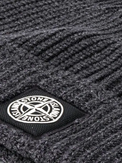 Shop Stone Island Patch Detailed Beanie In Grey